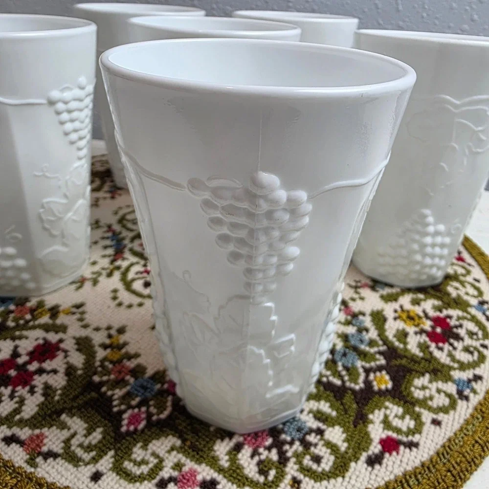 Vintage 1960 Indiana Glass Colony Harvest White Milk Glass Tumblers 6 pcs, 10 oz
